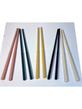 Reusable Bamboo Fiber Chopsticks In Pink Green Yellow Black Beige 5 Pairs